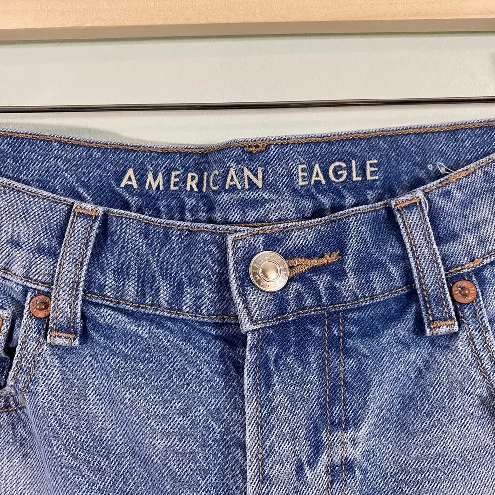 American Eagle Women Blue Slit Hem High Rise 90's Bootcut Jeans Size 8